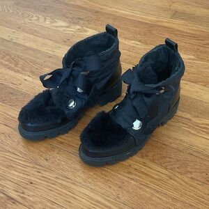 Kelsi Dagger Black Faux Fur Lace-Up Winter Boots